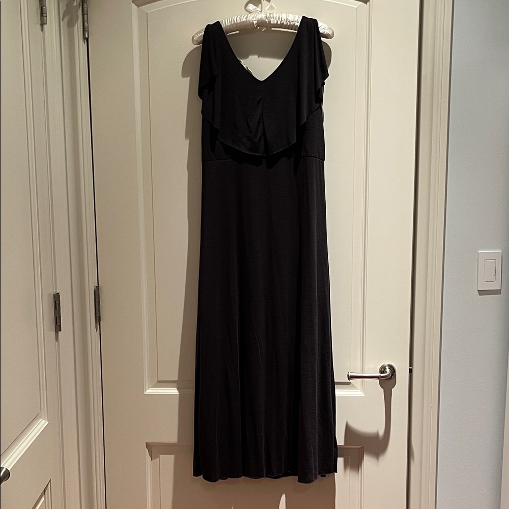 EUC Soft Surroundings Black Maxi Dress Womens PS Sleeveless Ruffle V Neck - Picture 1 of 9